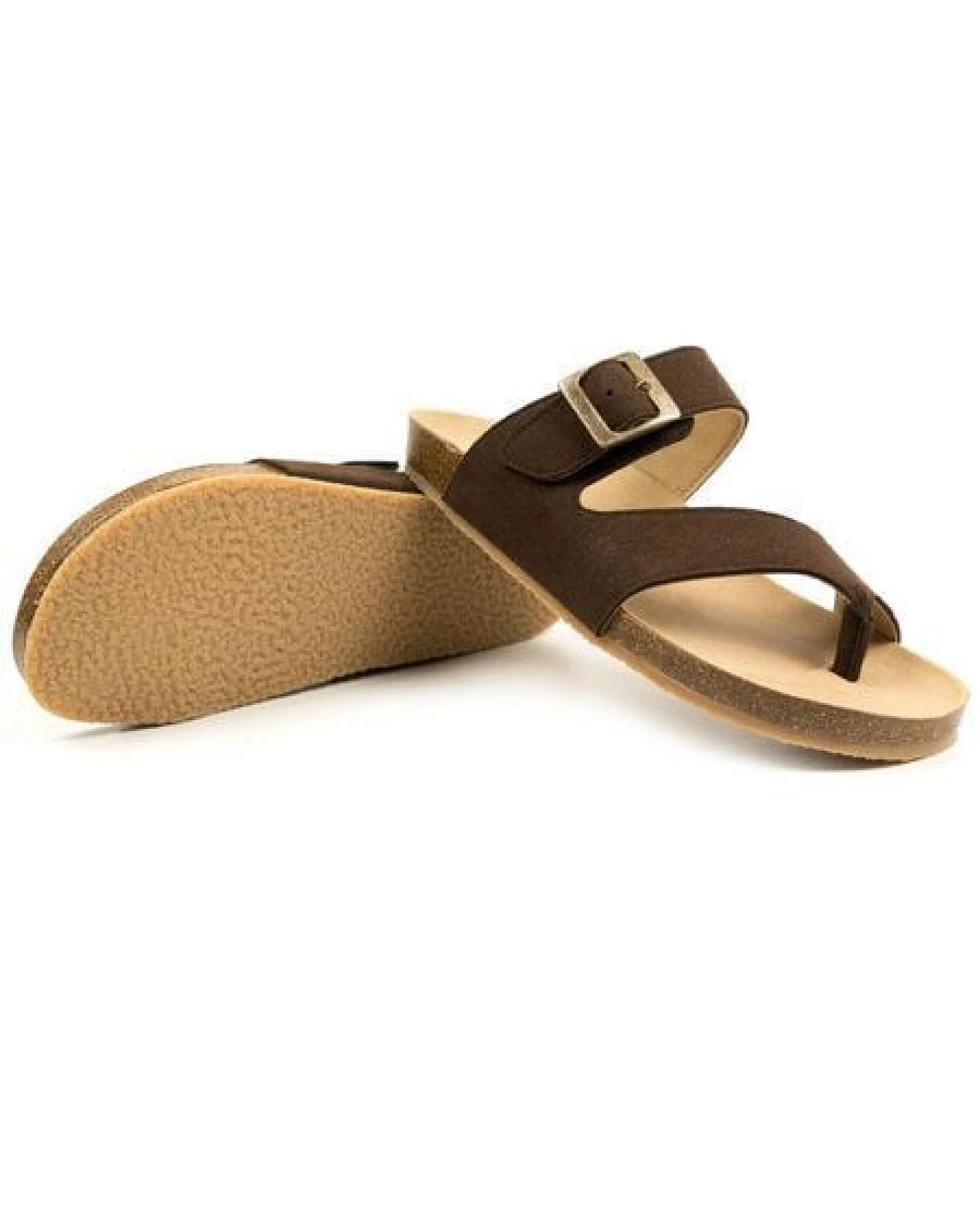 Will's Vegan Shop Two Strap Toe Peg Sandals Dunkelbraun Veganes Wildleder Damen – Ansicht 2