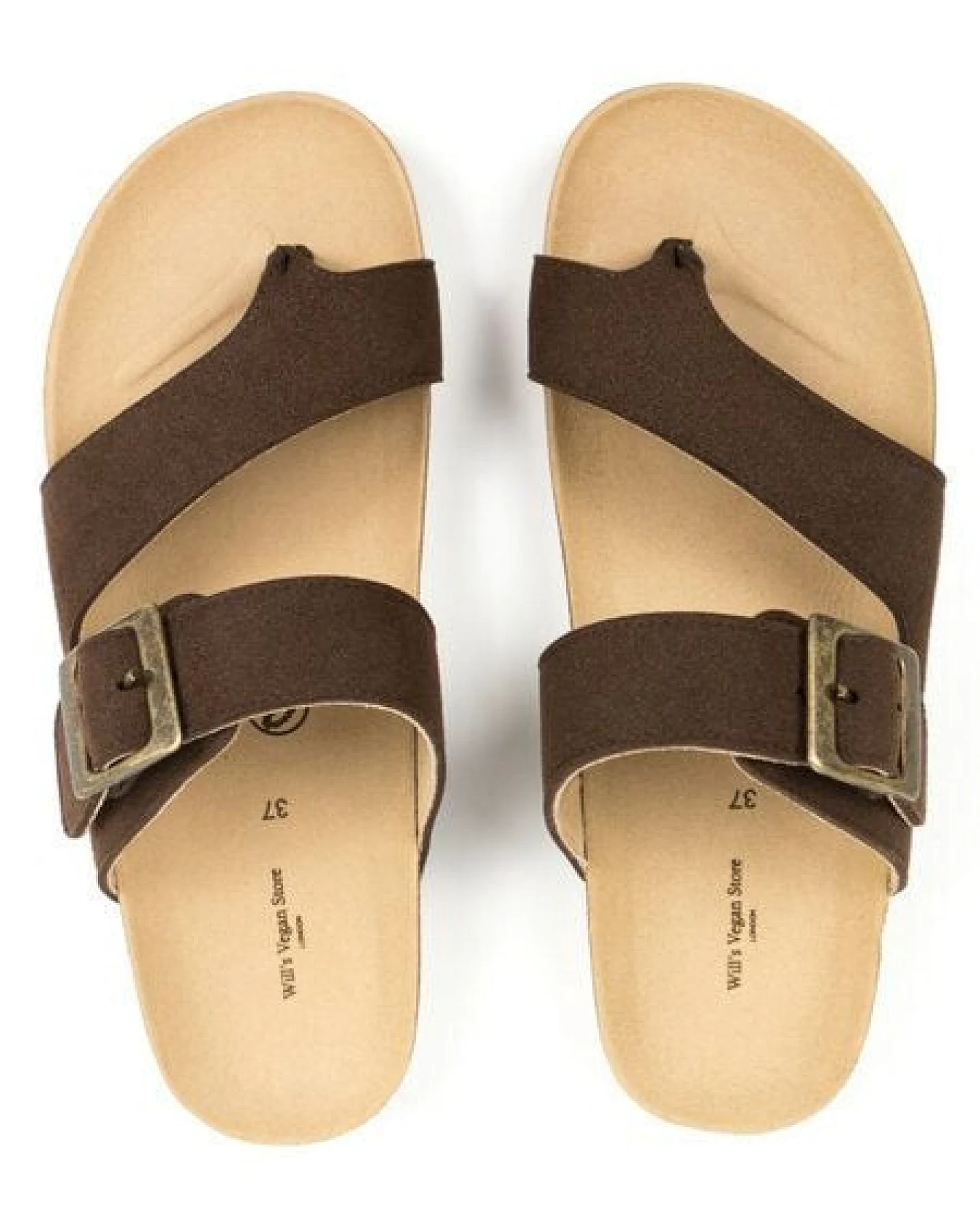 Will's Vegan Shop Two Strap Toe Peg Sandals Dunkelbraun Veganes Wildleder Damen – Ansicht 3