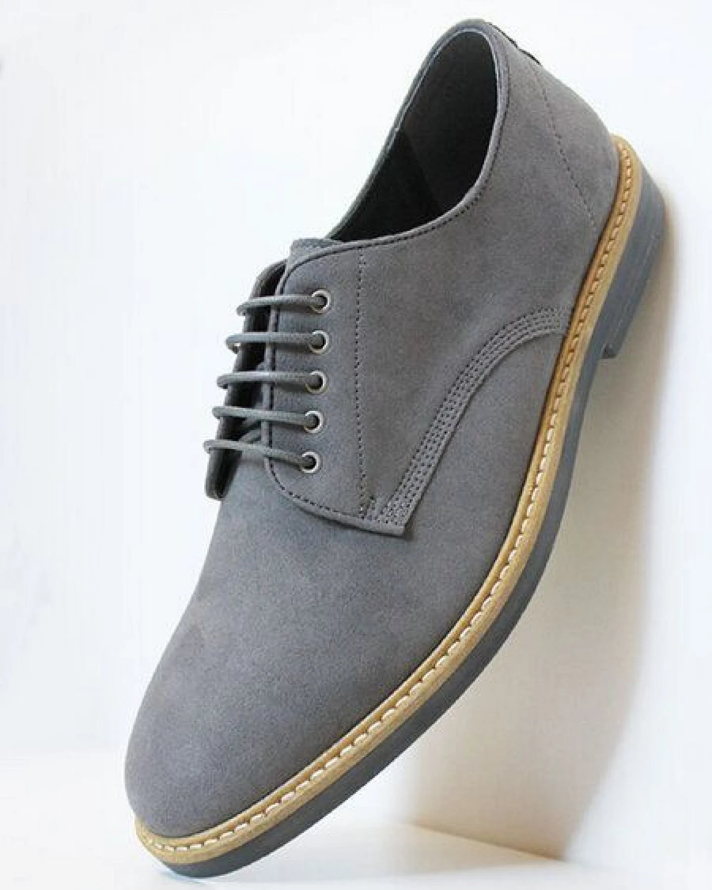 Will's Vegan Shop Signature Derbys Graues Veganes Nubukleder Herren – Ansicht 2