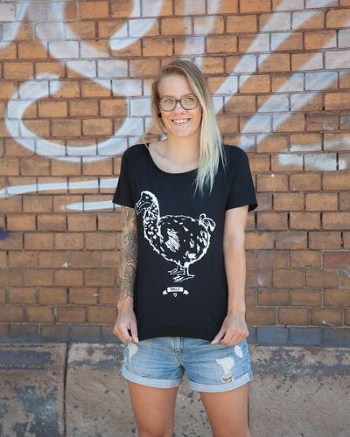 päfjes Vogel Dodo Polly - Fair gehandeltes Frauen T-Shirt - Slub Black