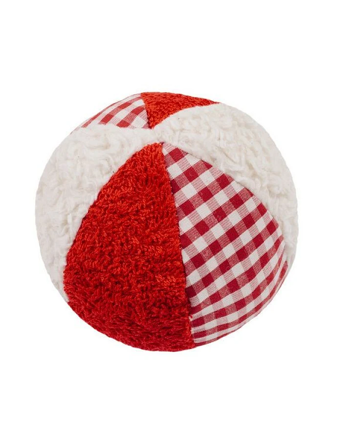 Produktseite: Efie Rassel Ball klein, weiß/rot, kbA(organic), Made in Germany