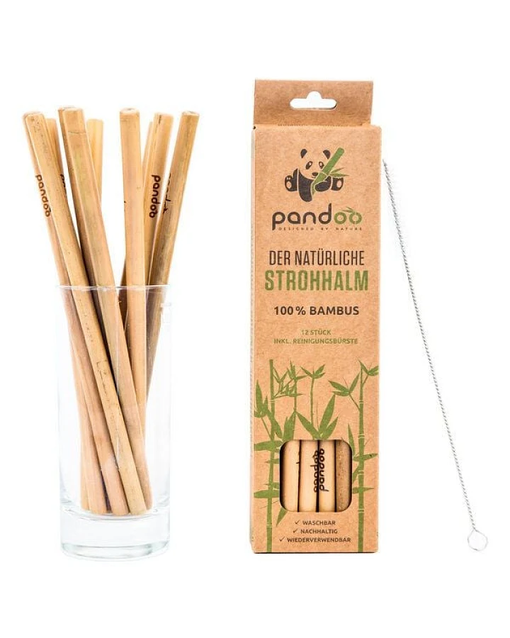 pandoo 12er-Packung Strohhalme aus 100% Bambus