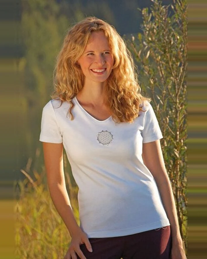 The Spirit of OM T-Shirt Blume des Lebens Weiß