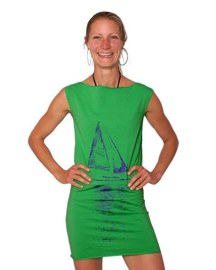 HANDGEDRUCKT "Segelboot" Bio-Kleidchen
