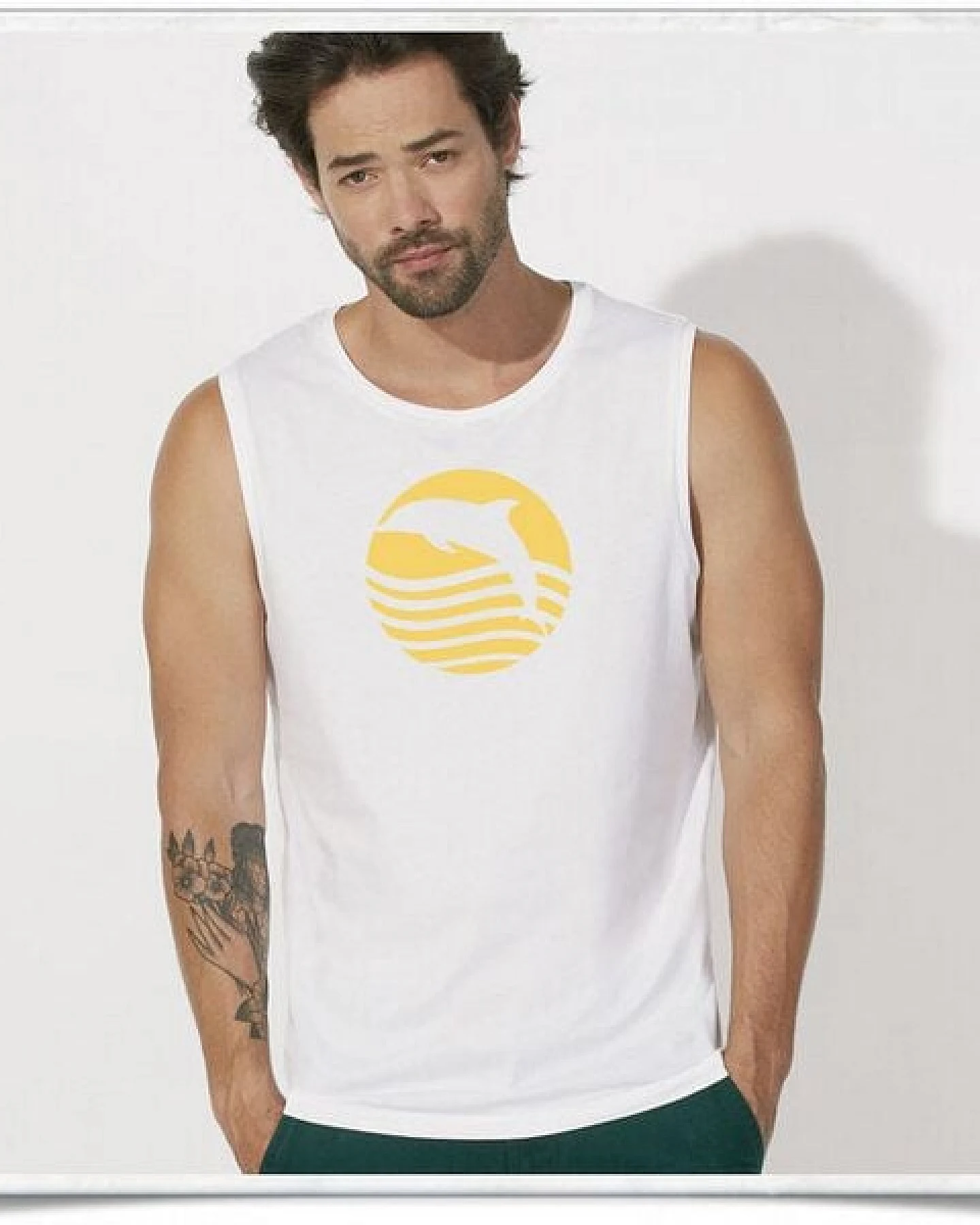 Picopoc Sonnenaufgang mit Delfin / Ärmelloses T-Shirt in weiß – Ansicht 4