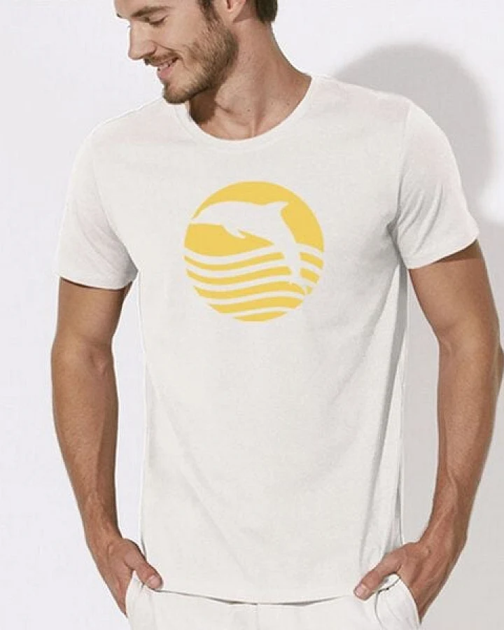 Picopoc T-Shirt Delfin / Sonnenaufgang mit Delphin in weiss
