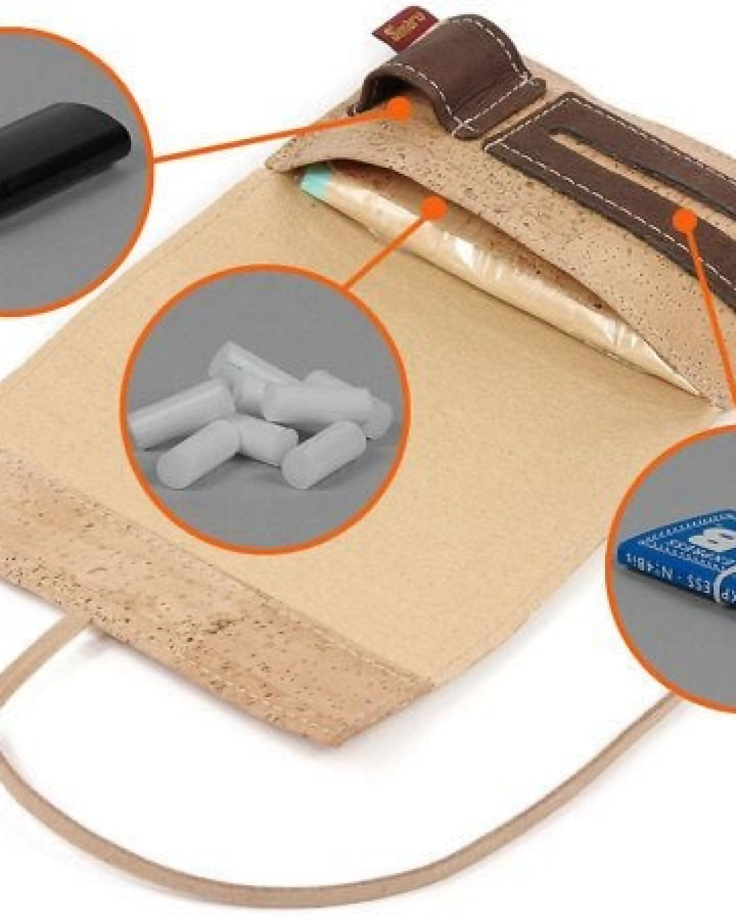 Simaru Tabaktasche aus robustem Kork / Korkstoff inkl. Fächern mit Band – Ansicht 4