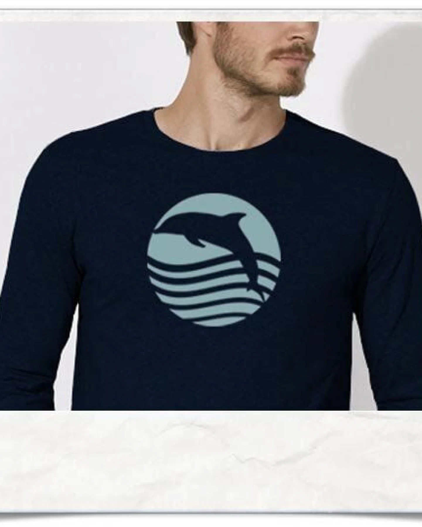 Picopoc Sonnenuntergang mit Delfin Langarm T-Shirt für Männer in navy blau – Ansicht 2