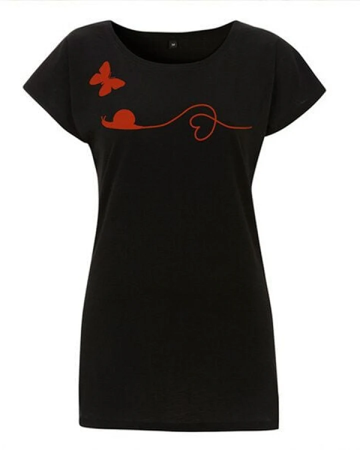 Picopoc T-Shirt Schnecke & Schmetterling in Schwarz & Rot für Frauen