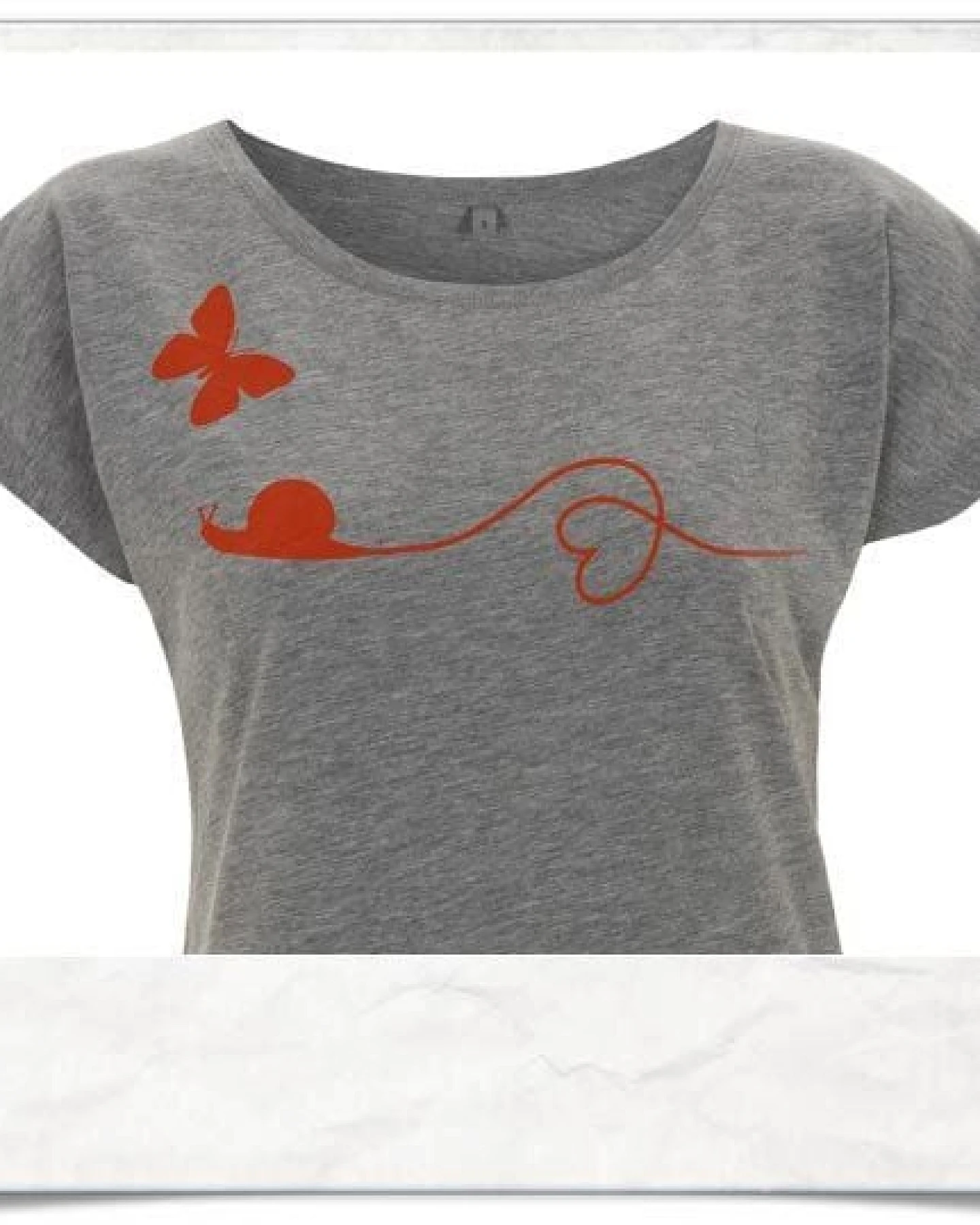 Picopoc T-Shirt Schnecke und Schmetterling in Grau & Rot – Ansicht 2