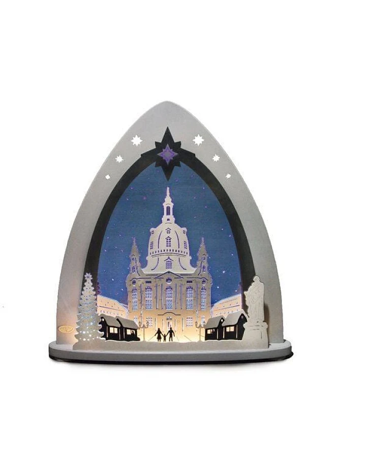 Weigla® Holzkunst Moderne LED Lichterspitze Schwibbogen "Dresdner Frauenkirche" traumhaft aus dem Erzgebirge