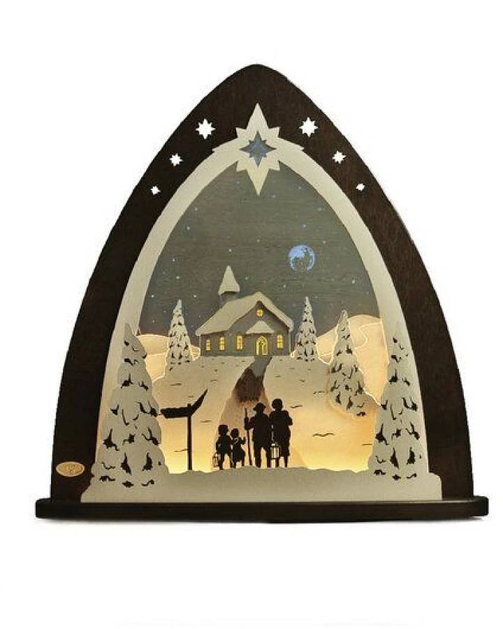 Weigla® Holzkunst Moderne LED Lichterspitze Schwibbogen "Bergkapelle" traumhaft aus dem Erzgebirge
