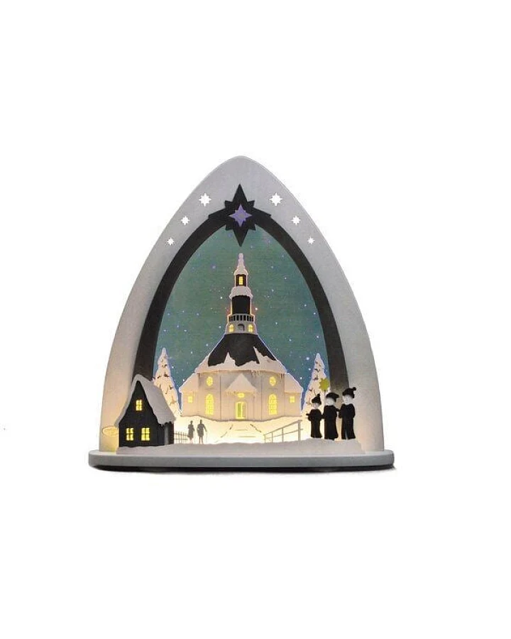 Weigla® Holzkunst Moderne LED Lichterspitze Schwibbogen "Seiffener Kirche" traumhaft aus dem Erzgebirge