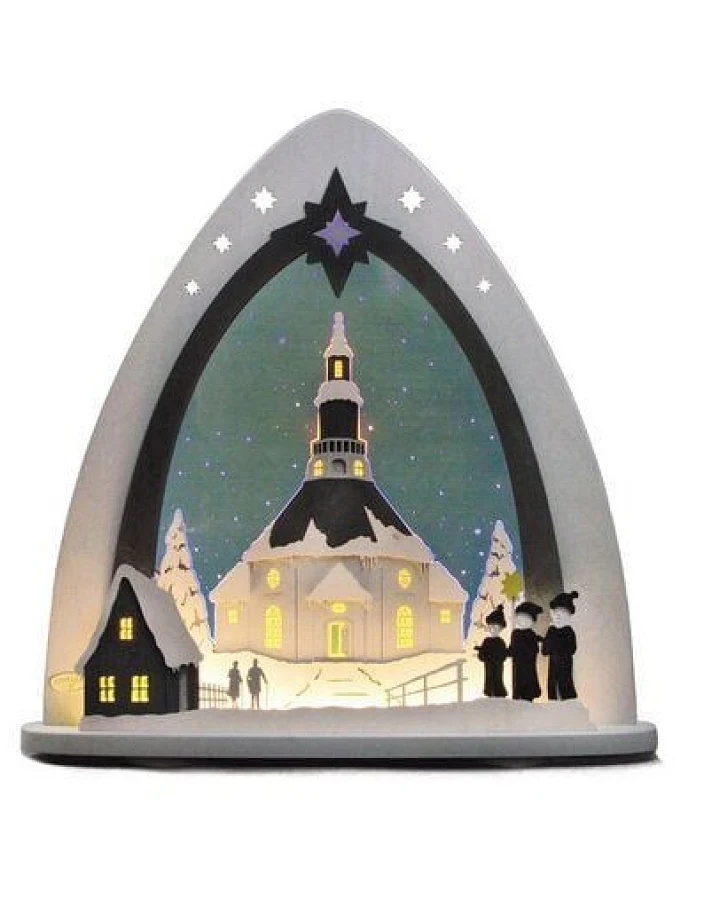 Weigla® Holzkunst Moderne LED Lichterspitze Schwibbogen "Seiffener Kirche" traumhaft aus dem Erzgebirge