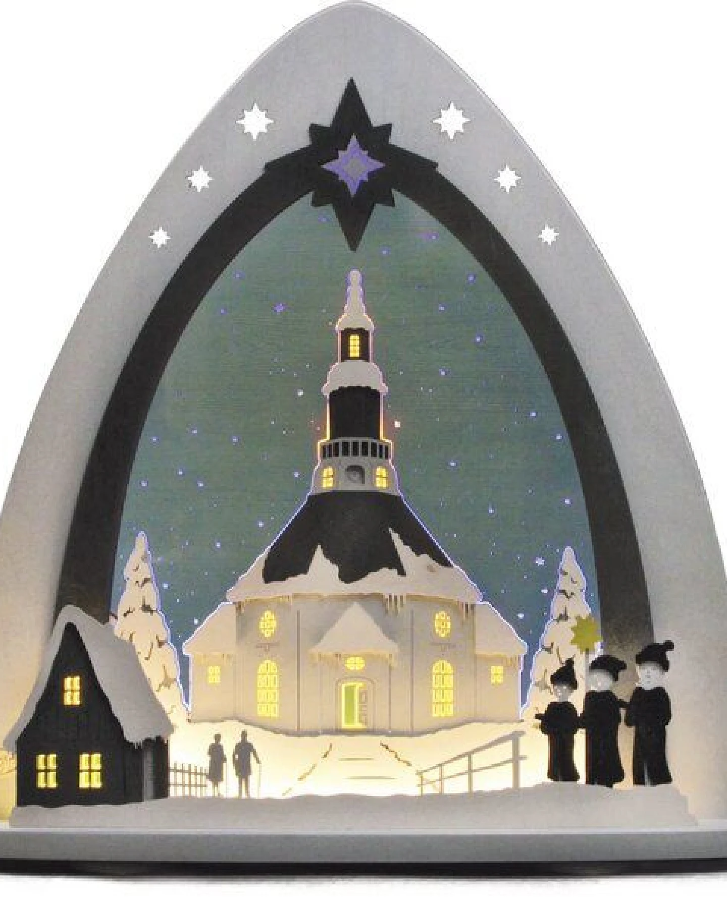 Weigla® Holzkunst Moderne LED Lichterspitze Schwibbogen "Seiffener Kirche" traumhaft aus dem Erzgebirge – Ansicht 2