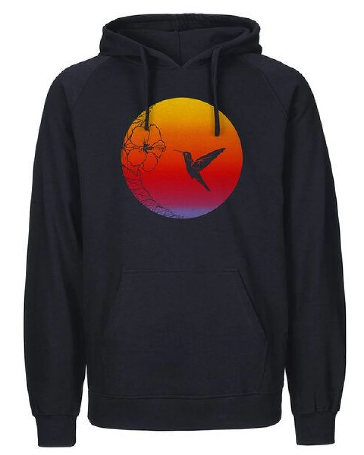 HANDGEDRUCKT "Kolibri" Männer Hoody aus reiner Biobaumwolle (kbA)
