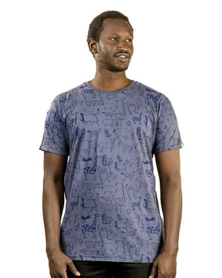 Kipepeo-Clothing Gemustertes Herren T-Shirt aus Bio-Baumwolle WANYAMA charcoal grau