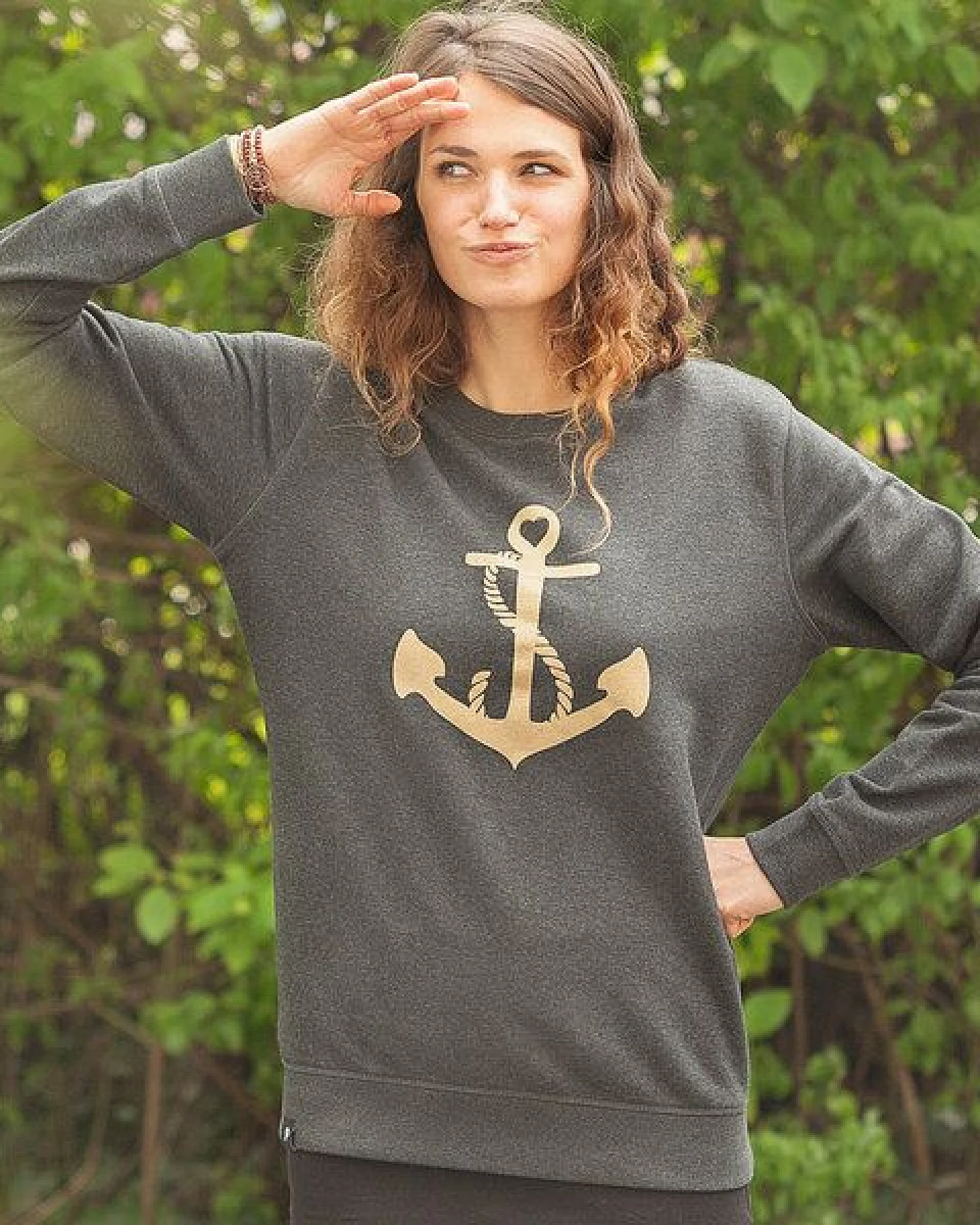 päfjes Goldener Anker Unisex Sweater - Dark Heather Grey – Ansicht 2