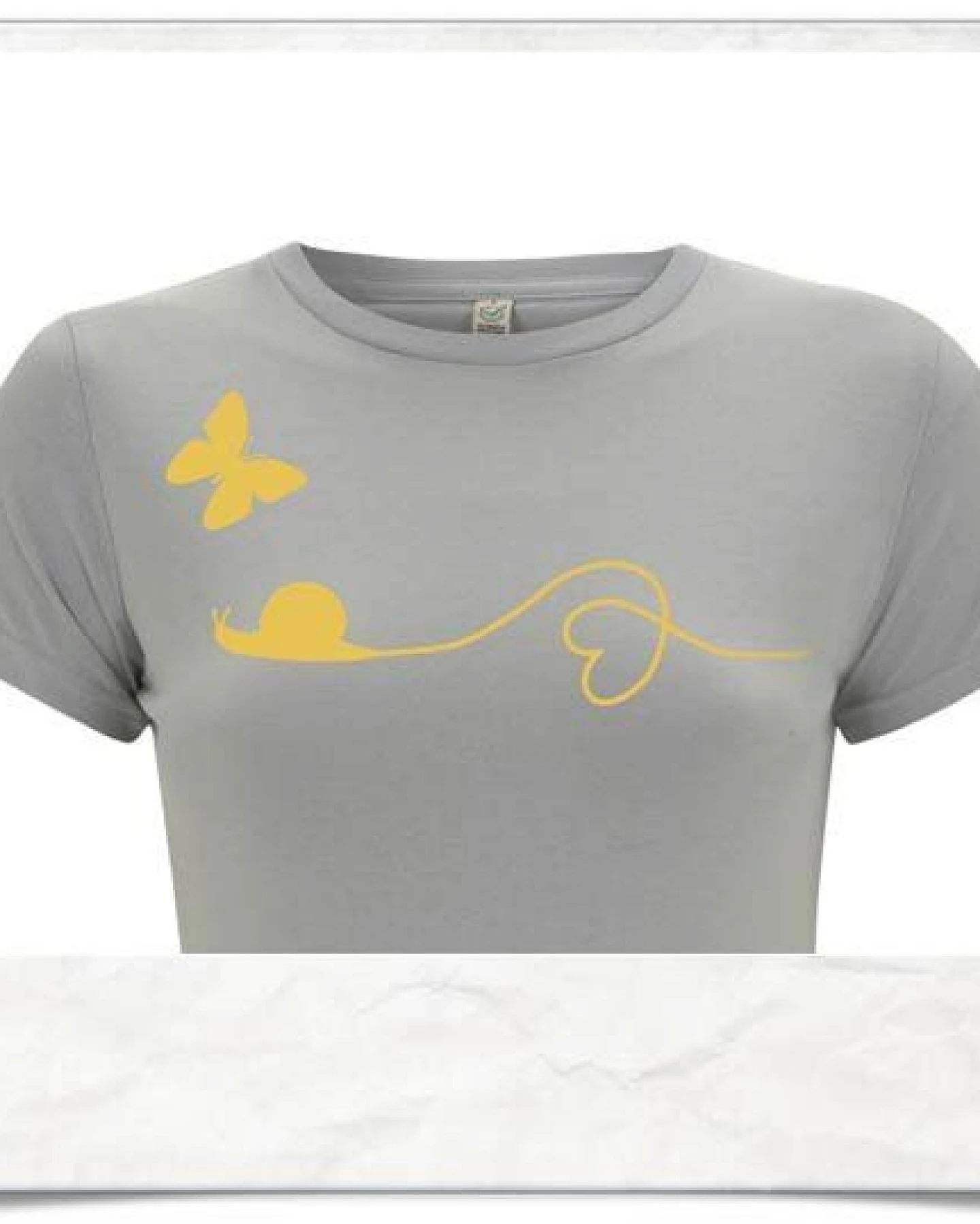 Picopoc Schmetterling und Schnecke T-Shirt in Grau & Gelb Orange / Figurbetont / Eng – Ansicht 2