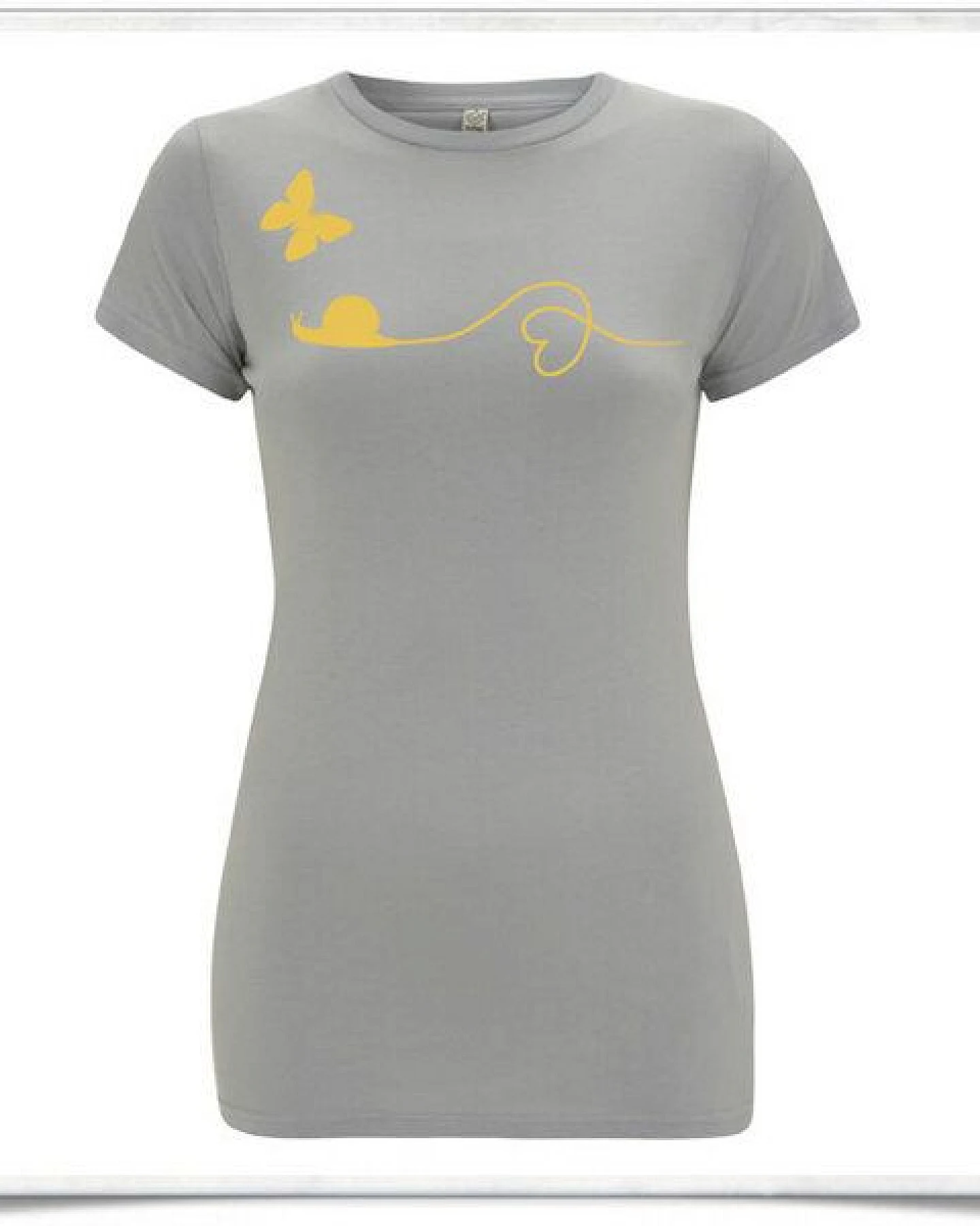 Picopoc Schmetterling und Schnecke T-Shirt in Grau & Gelb Orange / Figurbetont / Eng – Ansicht 4