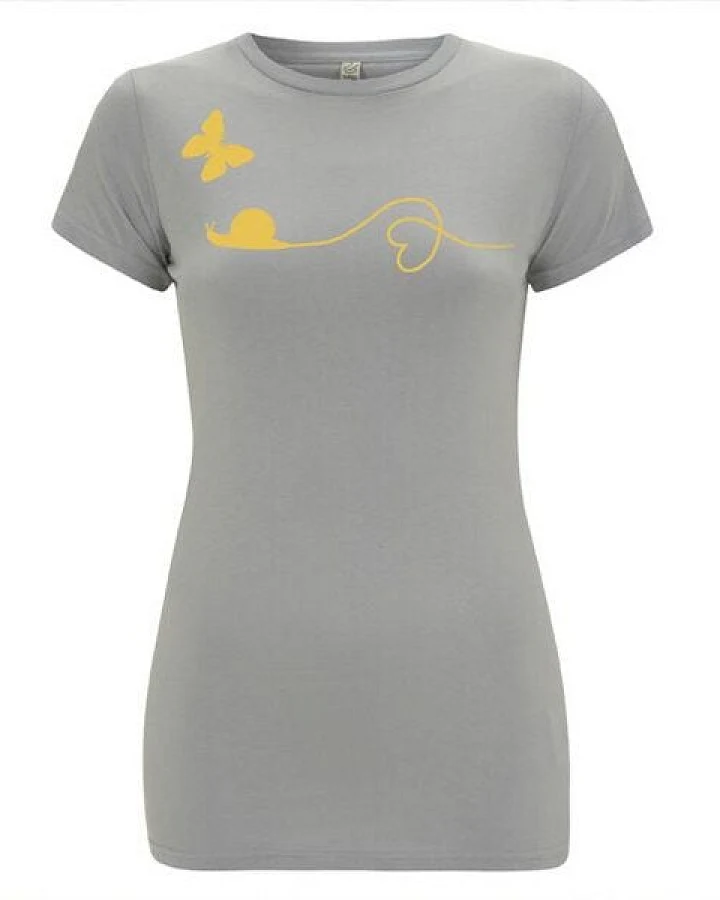 Picopoc Schmetterling und Schnecke T-Shirt in Grau & Gelb Orange / Figurbetont / Eng