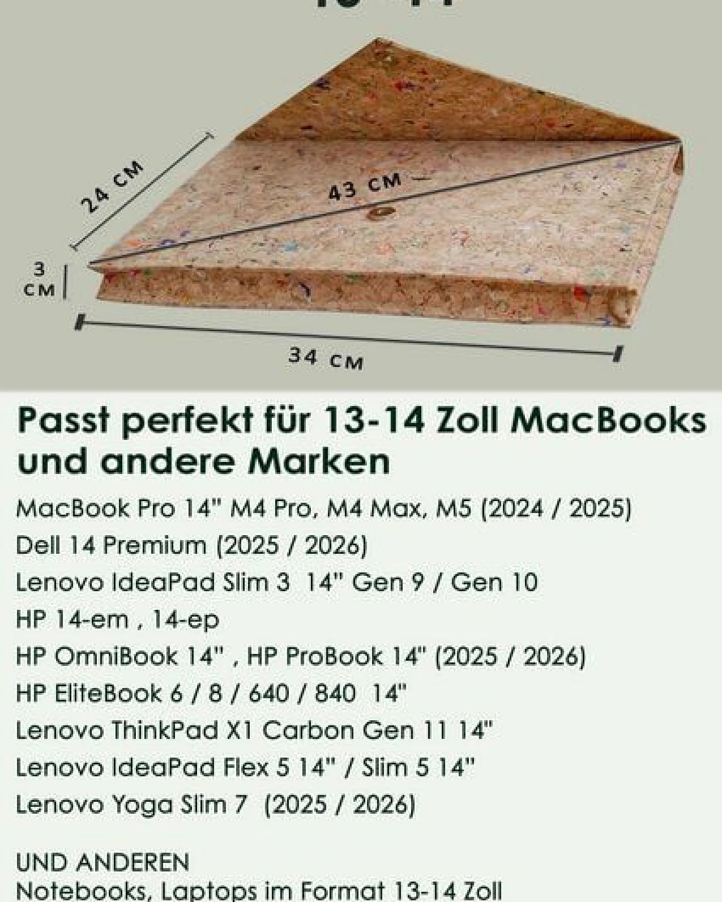 BY COPALA Gefütterte 13–14 Zoll Laptoptasche aus Kork – Ansicht 2