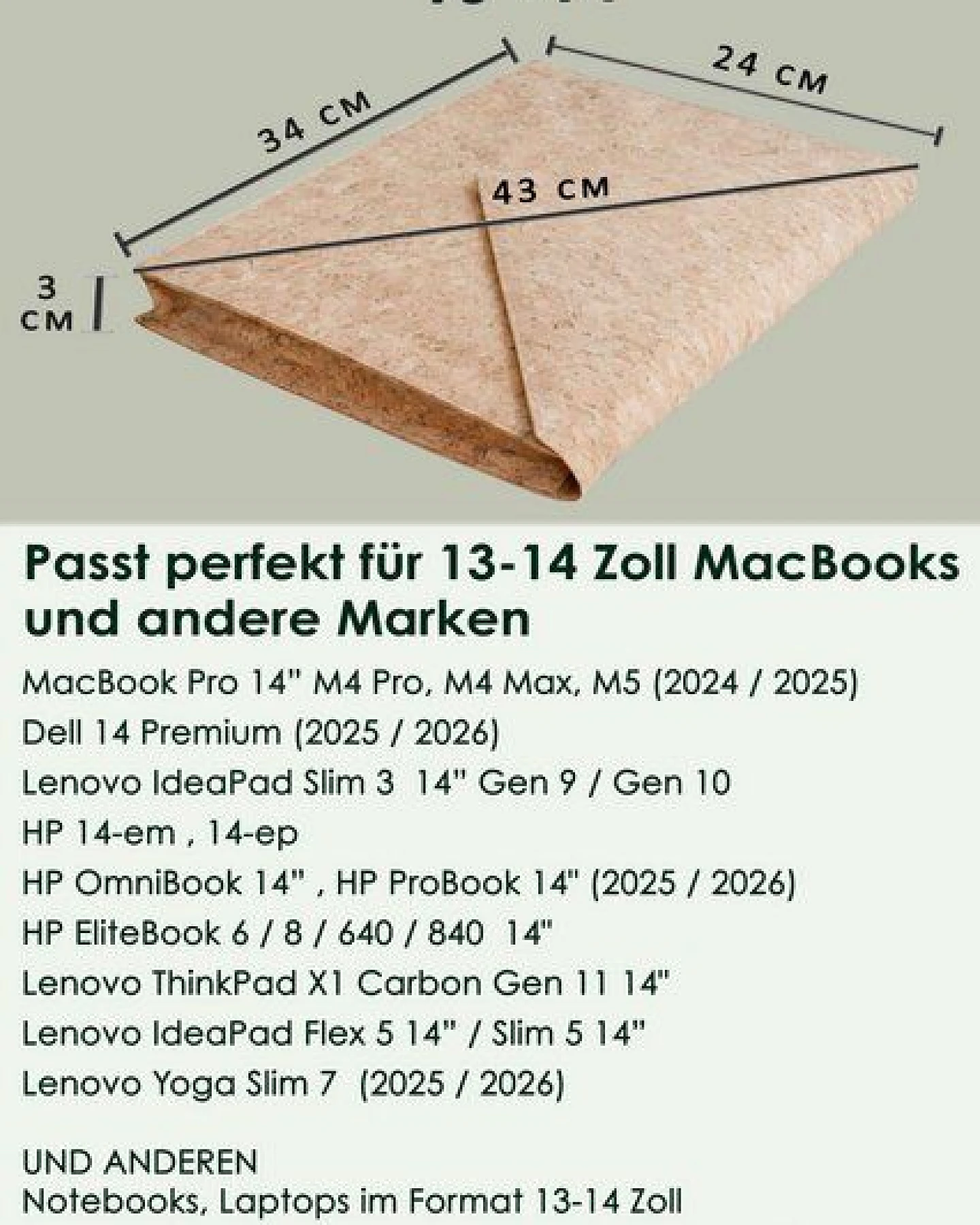BY COPALA Gefütterte 13–14 Zoll Laptoptasche aus Kork – Ansicht 2