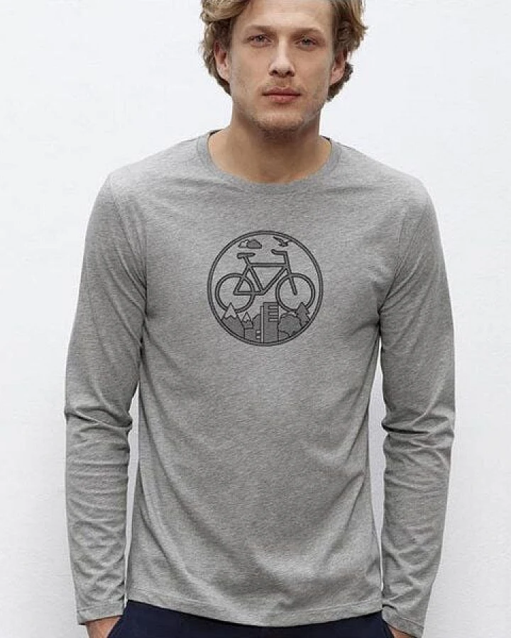 Picopoc Fahrrad / Bike / Stadt / Land / Natur / Outdoor / Langarm T-Shirt in Grau & Schwarz