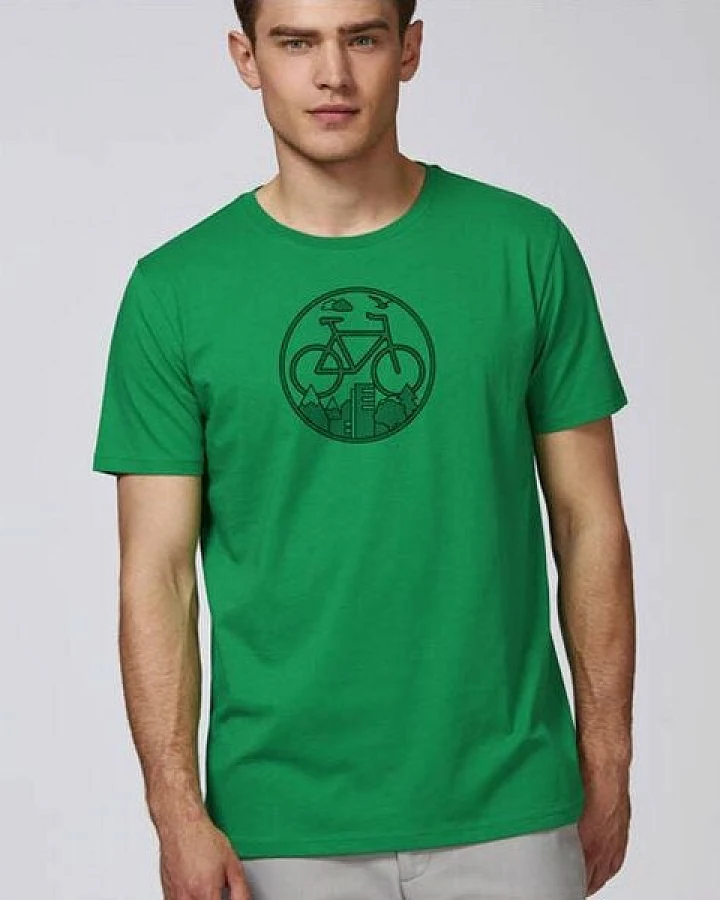Picopoc Fahrrad / Stadt & Natur, Berge & Bäume T-Shirt in Grün & Schwarz