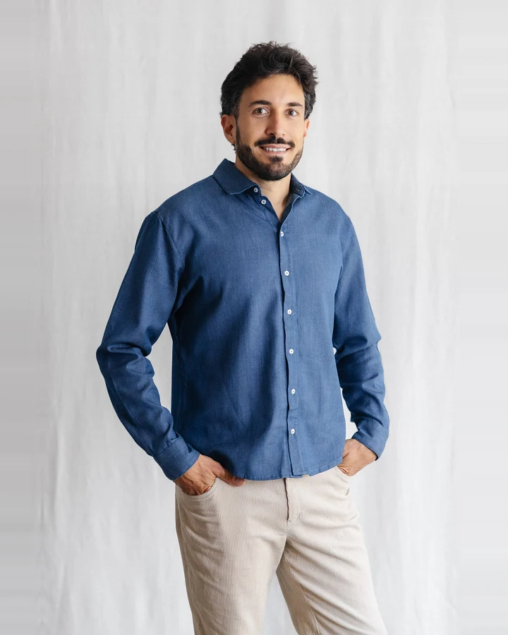 Jyoti Fair Works Herren vegan Hemd Nakshita Denim Blau