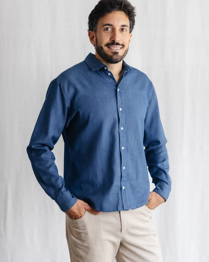 Jyoti Fair Works Herren vegan Hemd Nakshita Denim Blau