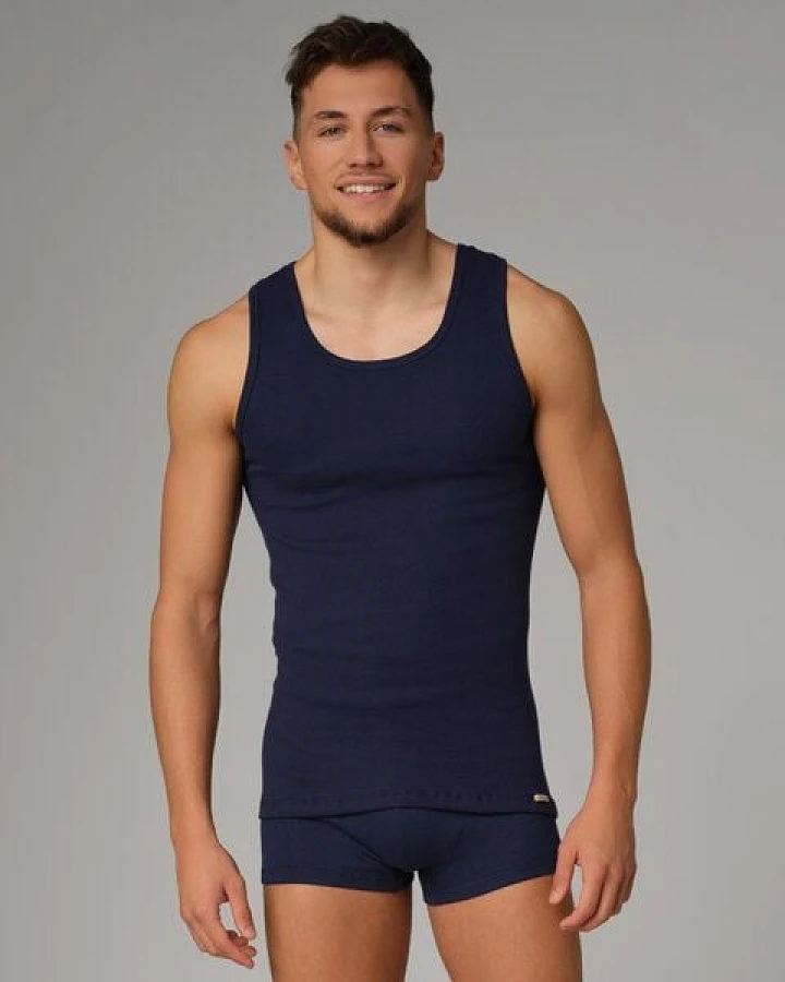 comazo|earth Fairtrade Shirt ohne Arm Feinripp, marine und bio-natur