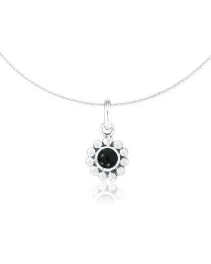 pakilia Silber Kette Blumen Obsidian Fair-Trade und handmade