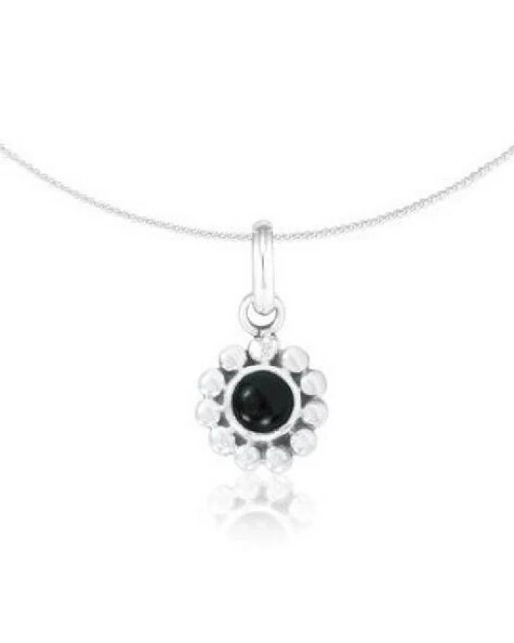 pakilia Silber Kette Blumen Obsidian Fair-Trade und handmade