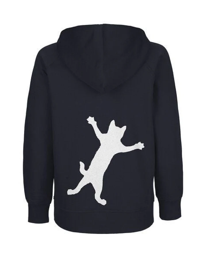 HANDGEDRUCKT "Klammerkatze" Kinder Hoody aus reiner Biobaumwolle (kbA)