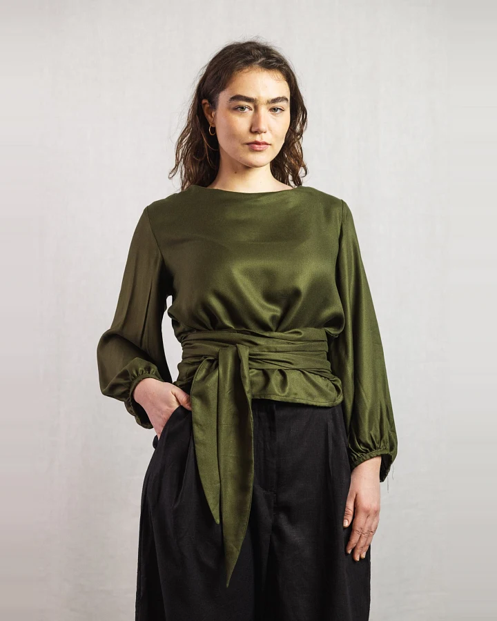Jyoti Fair Works Damen vegan Bluse Prasoon Khaki Grün