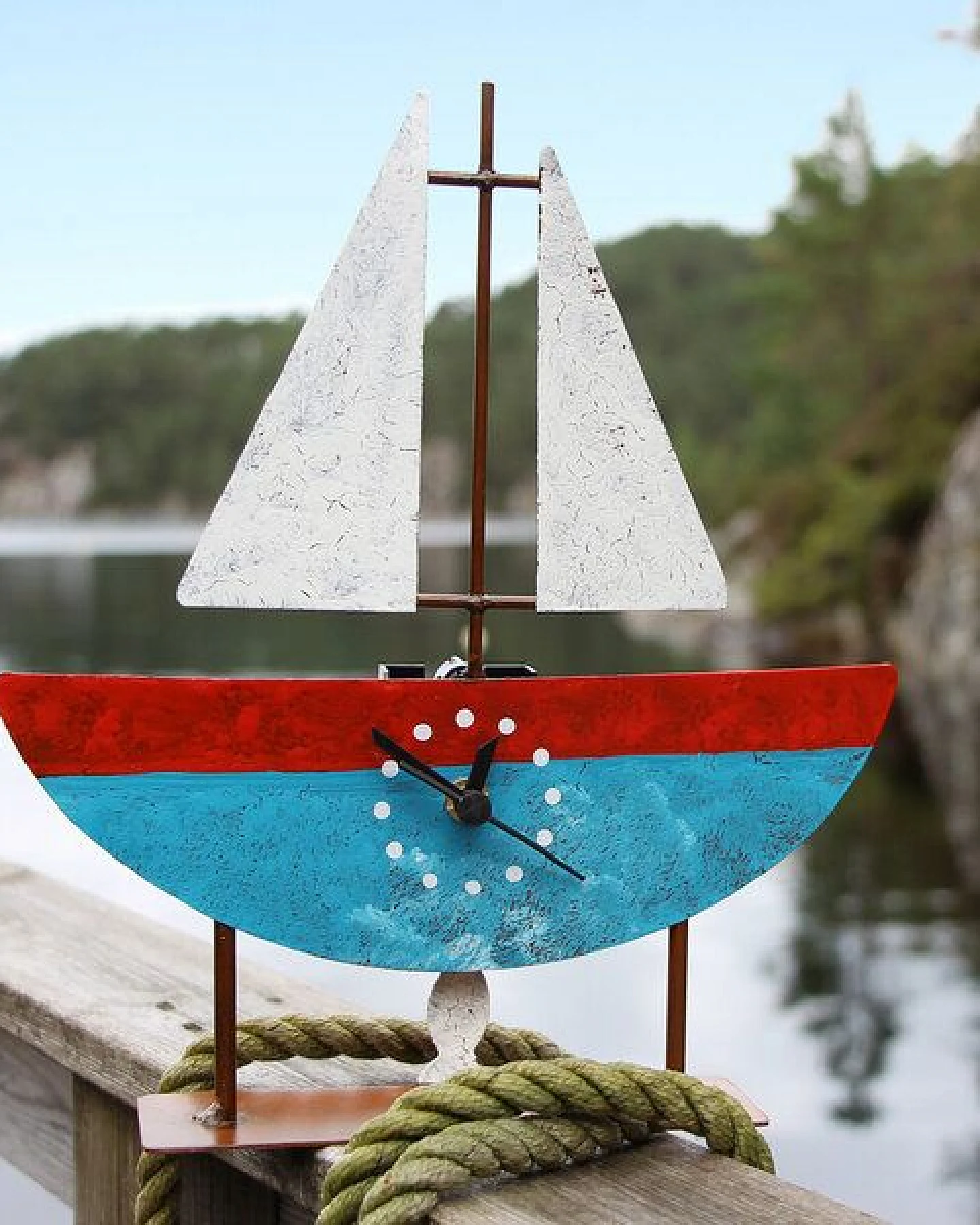 GLOBO Fair Trade Standuhr SEGELBOOT mit Pendel, Metall – Ansicht 2