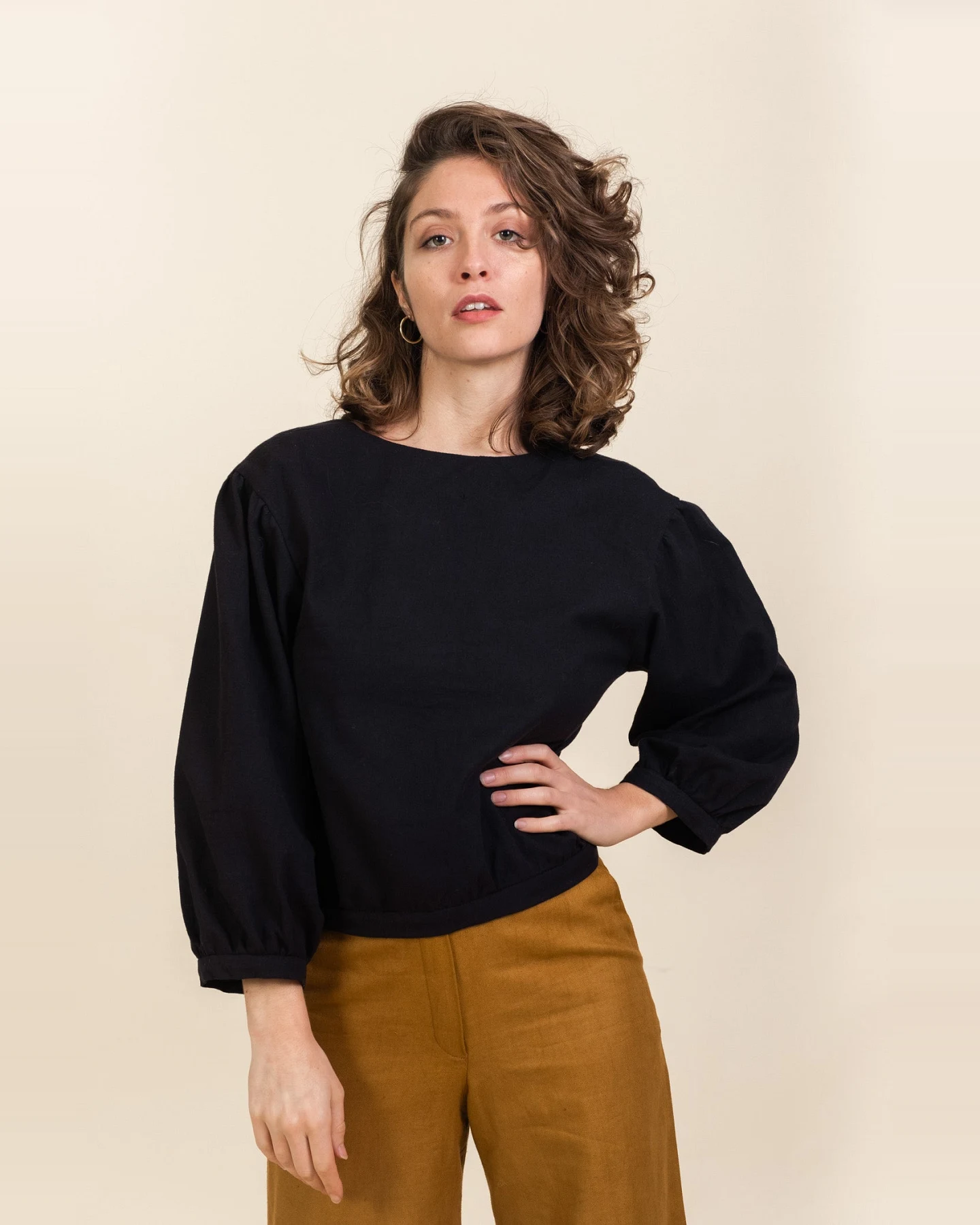 Jyoti Fair Works Damen vegan Bluse Sahay Schwarz – Ansicht 2