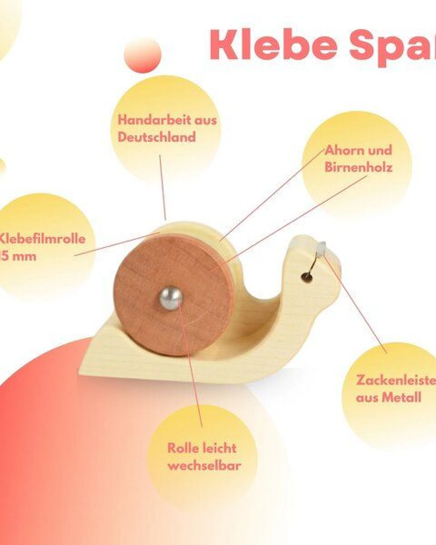 4betterdays Klebefilmabroller aus Ahorn und Birne Schnecke – Ansicht 4