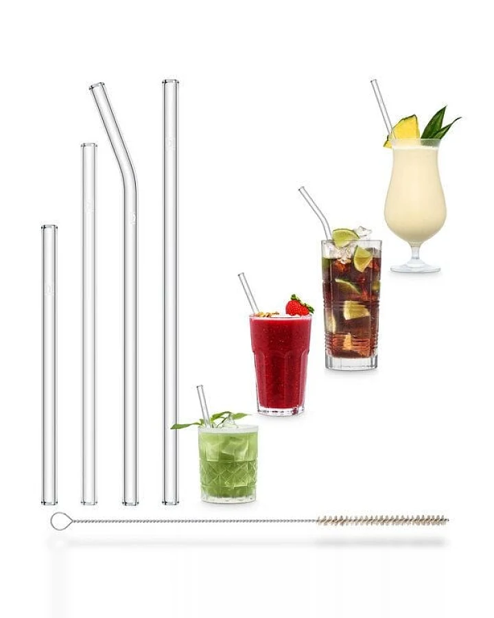 HALM Trinkhalme Glasstrohhalme Starter Set 4 Stück + Reinigungsbürste