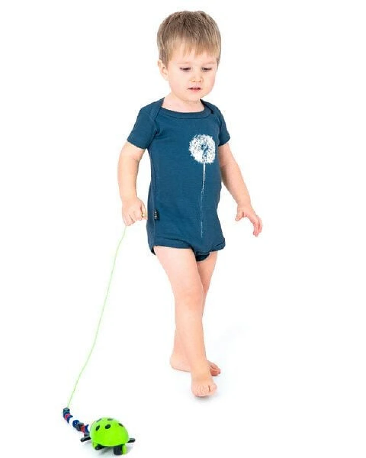 Hirschkind Bio-Babybody kurzarm "Pusteblume" in petrol