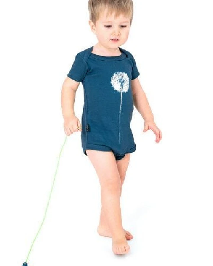 Hirschkind Bio-Babybody kurzarm "Pusteblume" in petrol