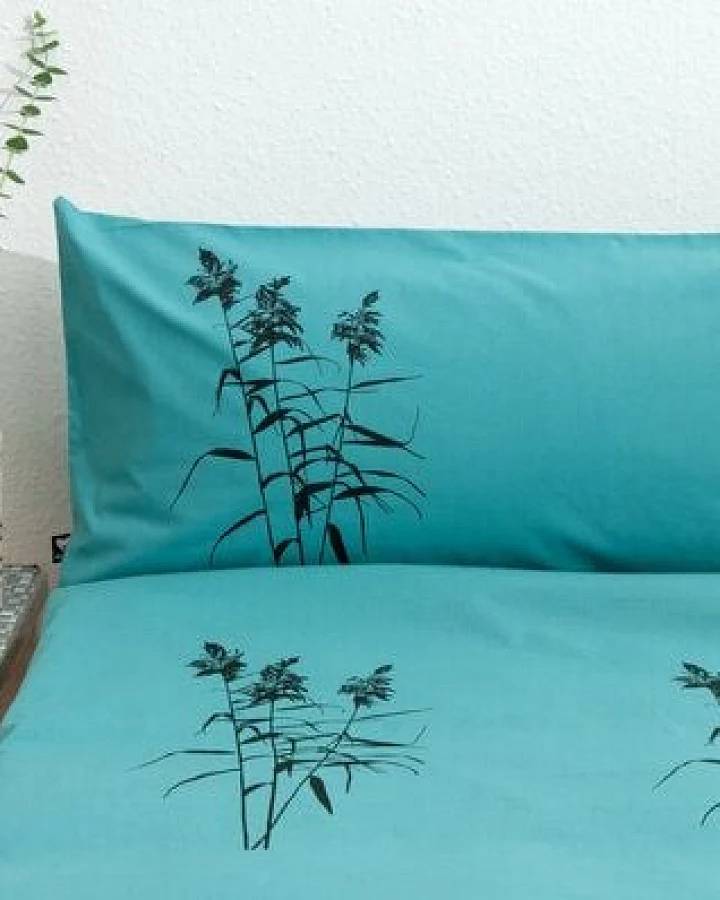 Hirschkind Bio-Kissenbezug 'Schilf' türkis 80*40 cm