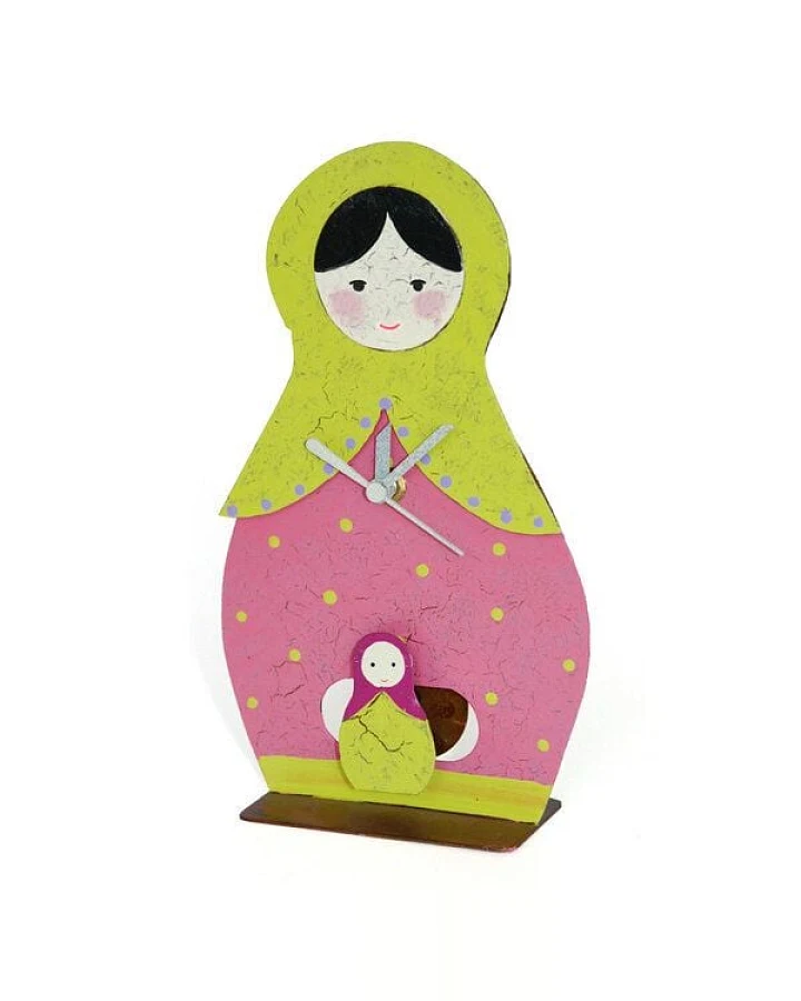 GLOBO Fair Trade Standuhr BABUSCHKA mit Pendel, handbemalt aus Metall
