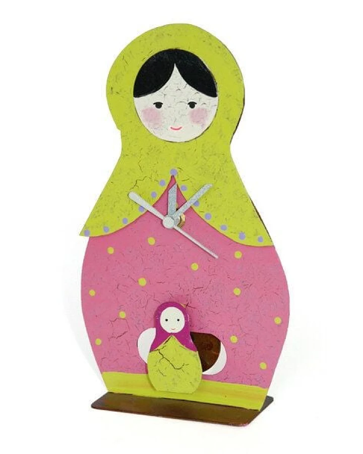 GLOBO Fair Trade Standuhr BABUSCHKA mit Pendel, handbemalt aus Metall