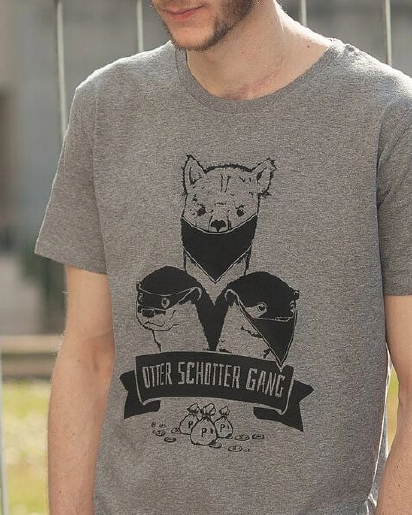 päfjes Otter Schotter Gang - Fair Wear Männer T-Shirt - Heather Grey – Ansicht 3