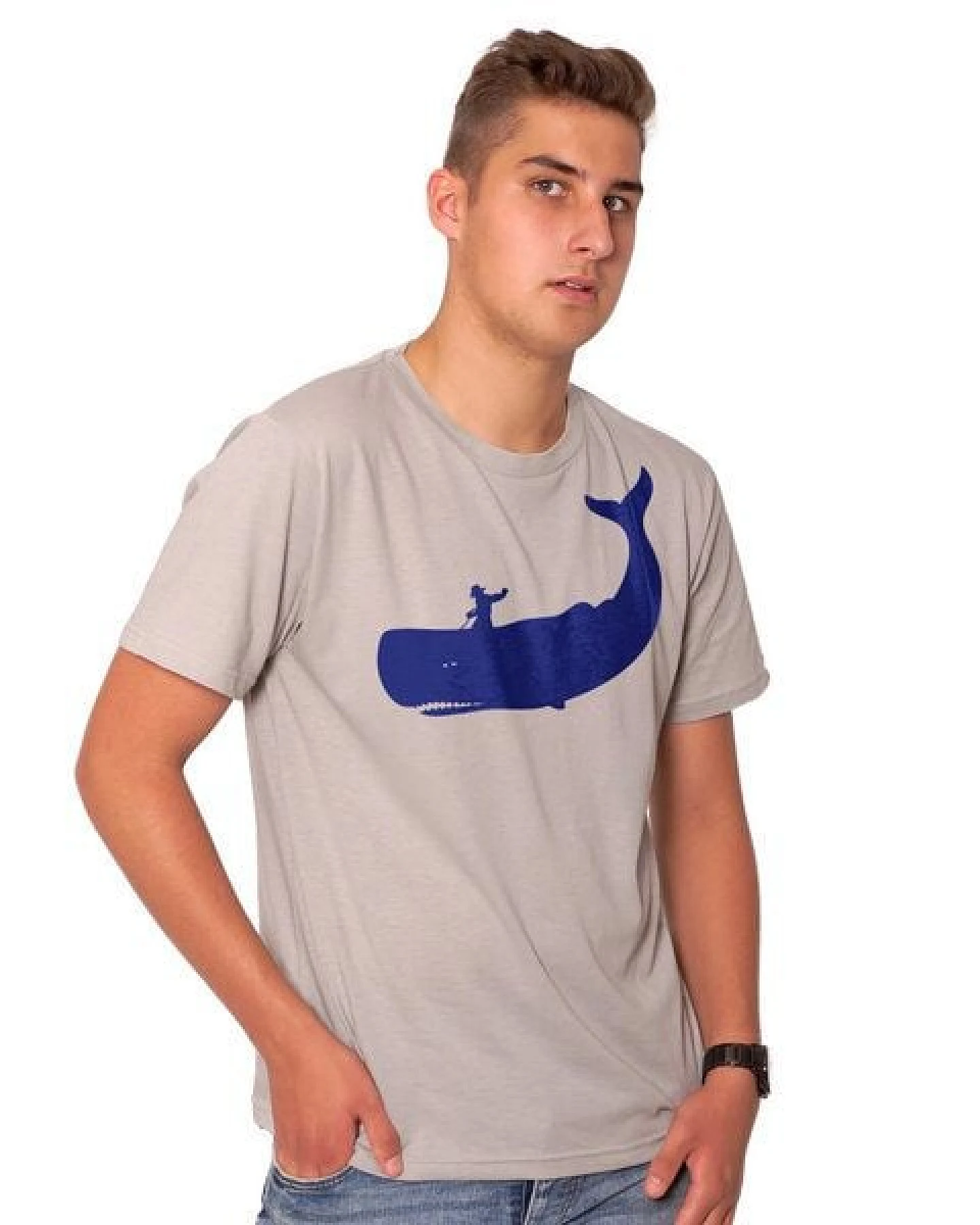 HANDGEDRUCKT "Cowboy und Wal" Männer T-Shirt – Ansicht 4
