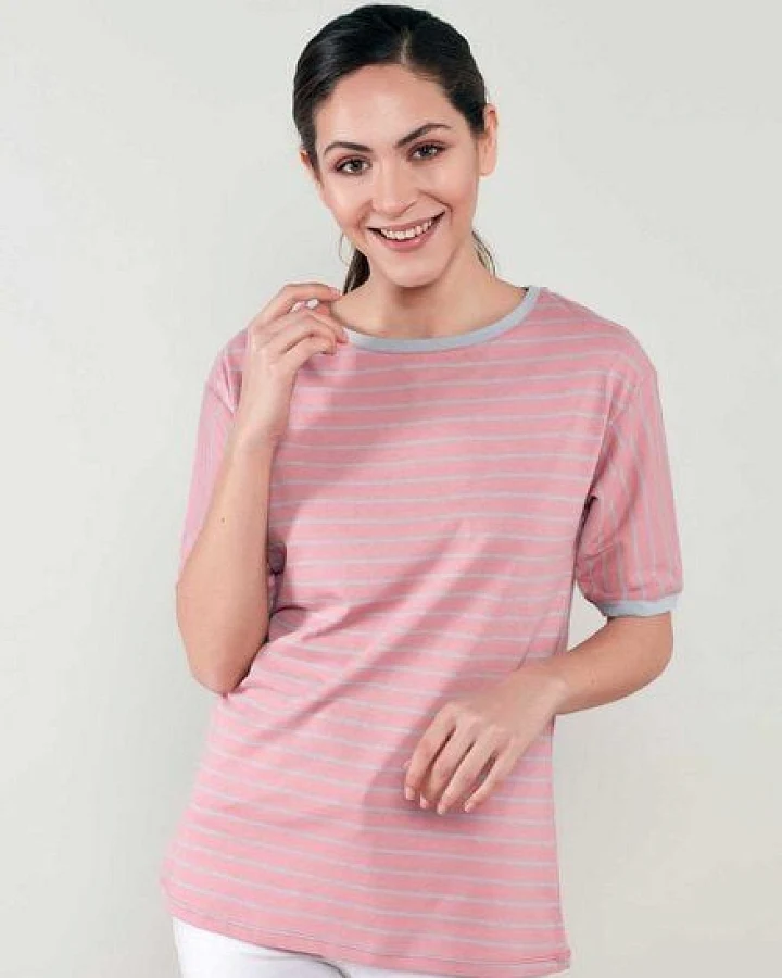 ORGANICATION Gestreiftes Rundhals 1/2 Arm T-Shirt aus Bio-Baumwolle