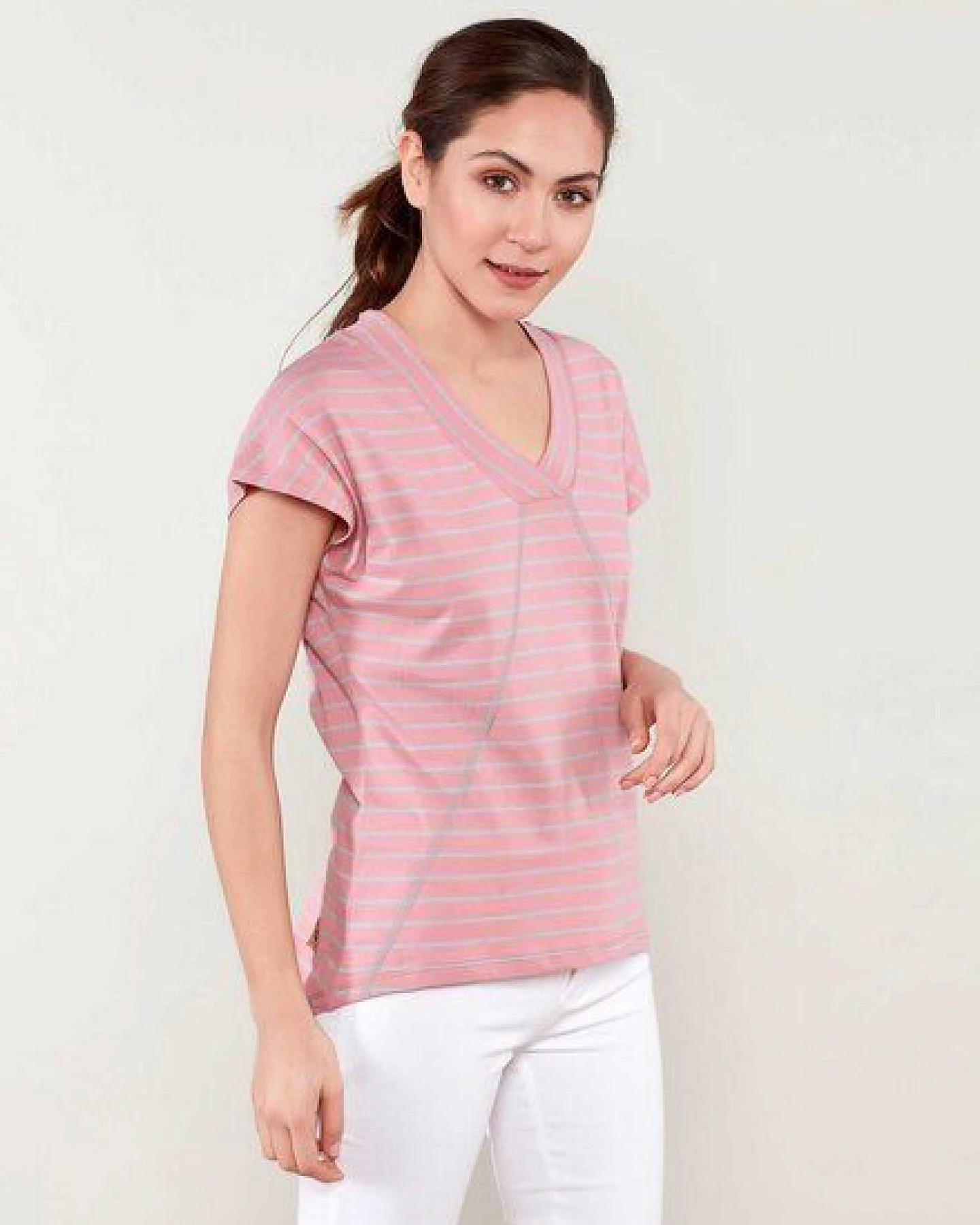 ORGANICATION Ringel T-shirt aus Bio Baumwolle mit kontrast Naehten – Ansicht 2