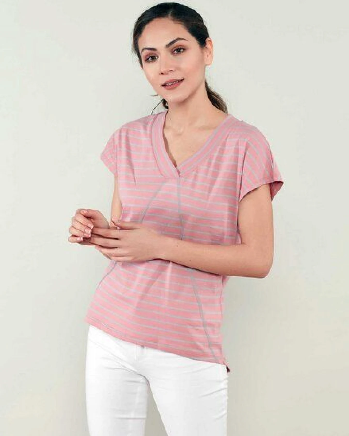 ORGANICATION Ringel T-shirt aus Bio Baumwolle mit kontrast Naehten – Ansicht 4